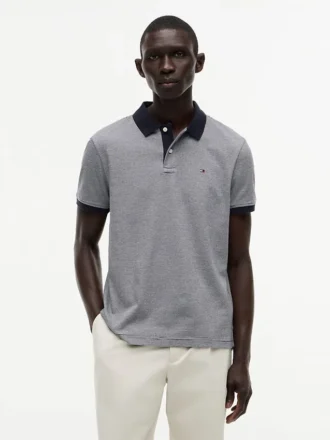 Polo de malha interlock às riscas com corte regular