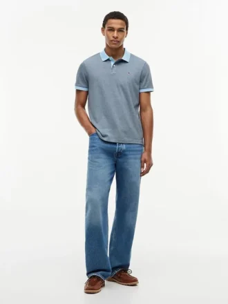 Polo de malha interlock às riscas com corte regular