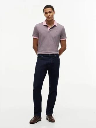 Polo de malha interlock às riscas com corte regular