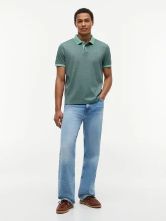 Polo de malha interlock às riscas com corte regular
