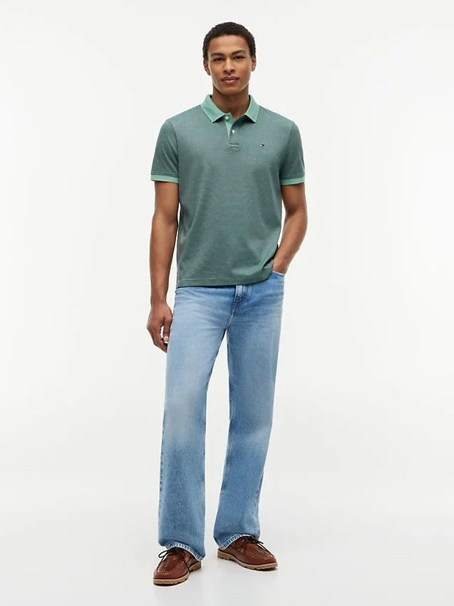 Polo de malha interlock às riscas com corte regular Polo de malha interlock às riscas com corte regular