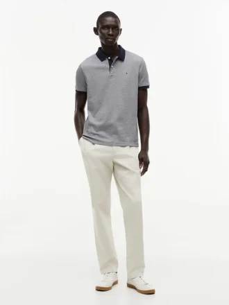 Polo de malha interlock às riscas com corte regular