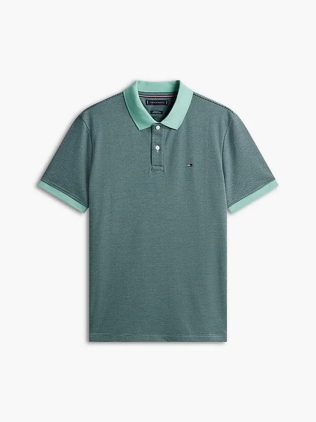 Polo de malha interlock às riscas com corte regular Polo de malha interlock às riscas com corte regular
