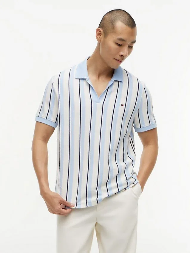 Polo de malha às riscas com corte regular Polo de malha às riscas com corte regular