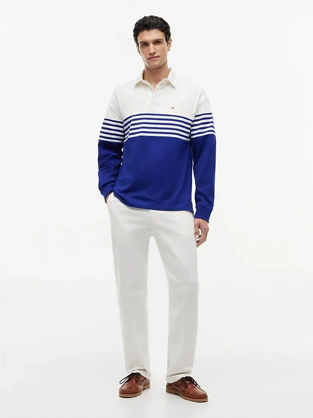 Polo de manga comprida com corte descontraído e blocos de cor Polo de manga comprida com corte descontraído e blocos de cor