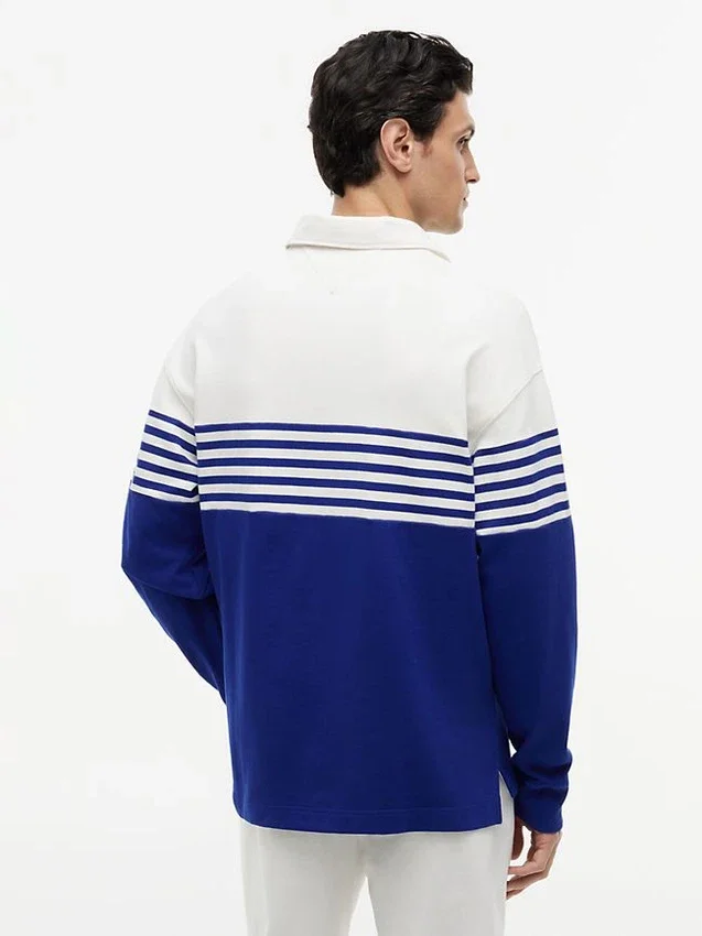 Polo de manga comprida com corte descontraído e blocos de cor Polo de manga comprida com corte descontraído e blocos de cor