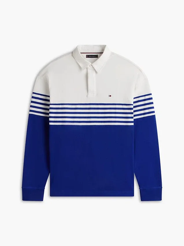 Polo de manga comprida com corte descontraído e blocos de cor Polo de manga comprida com corte descontraído e blocos de cor