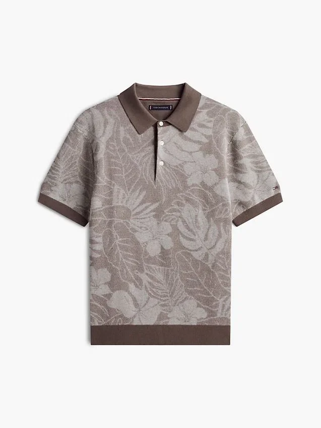 Polo de manga curta com estampado tropical Polo de manga curta com estampado tropical