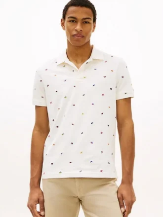 Polo de piqué com bandeira em toda a peça, corte regular Polo de piqué com bandeira em toda a peça, corte regular