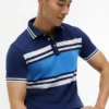 Polo de piqué elástico com riscas em bloco e corte justo Polo de piqué elástico com riscas em bloco e corte justo