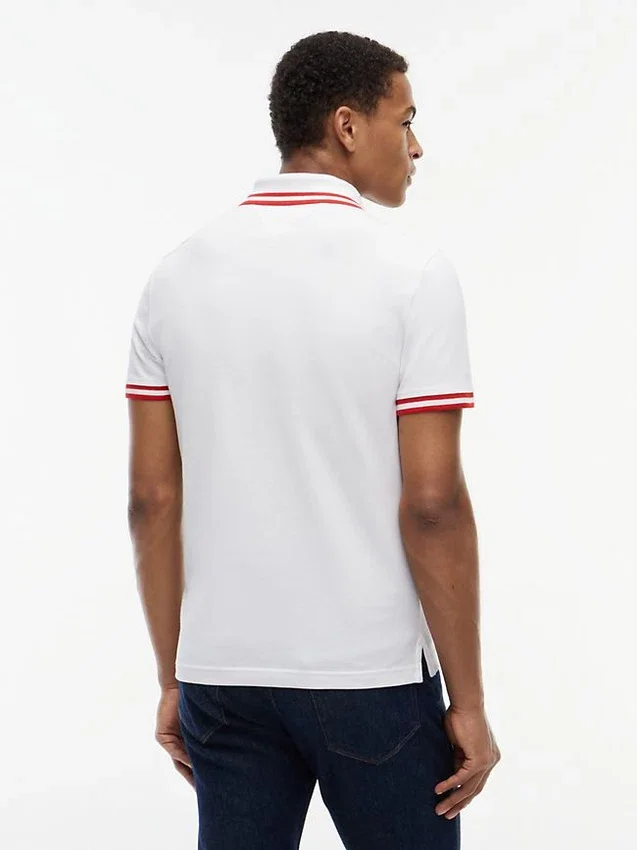 Polo de piqué elástico com riscas em bloco e corte justo Polo de piqué elástico com riscas em bloco e corte justo