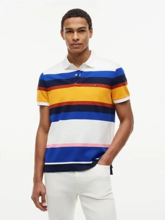 Polo de piqué às riscas com corte regular