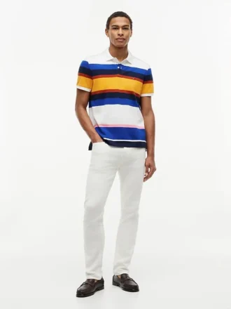 Polo de piqué às riscas com corte regular