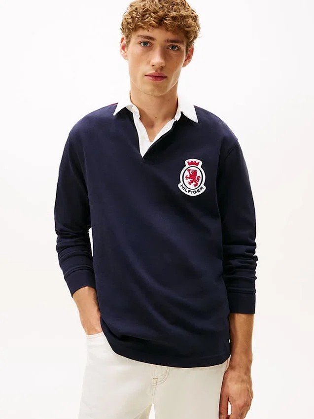 Polo de râguebi Hilfiger Crest com corte descontraído Polo de râguebi Hilfiger Crest com corte descontraído