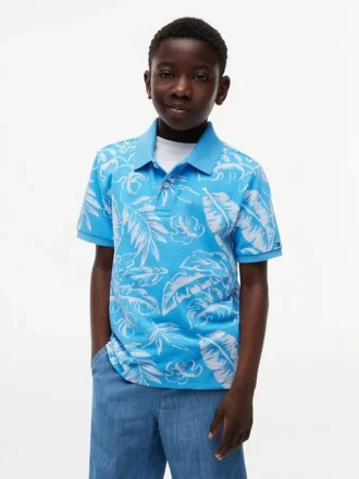 Polo elástico com estampado tropical para criança