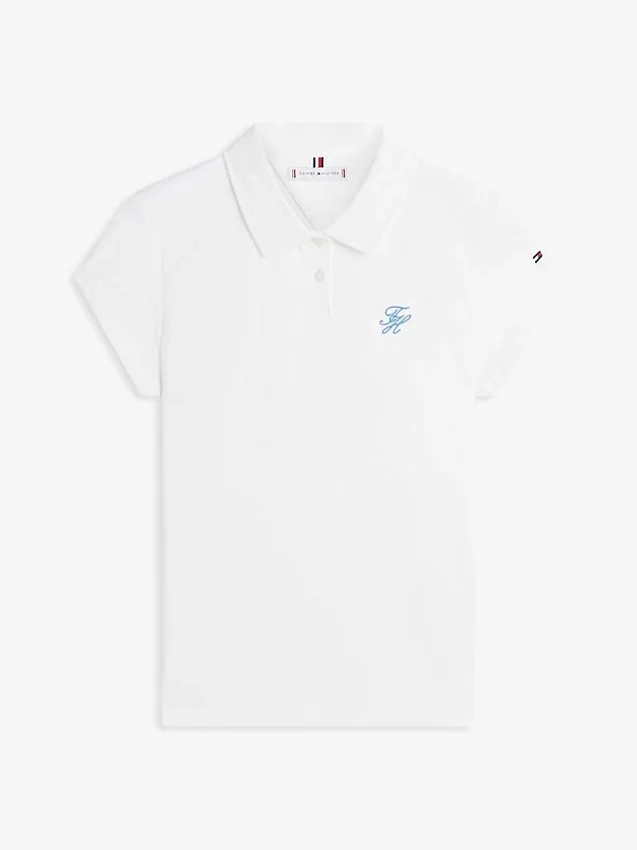 Polo elástico com monograma em letra cursiva e corte justo Polo elástico com monograma em letra cursiva e corte justo