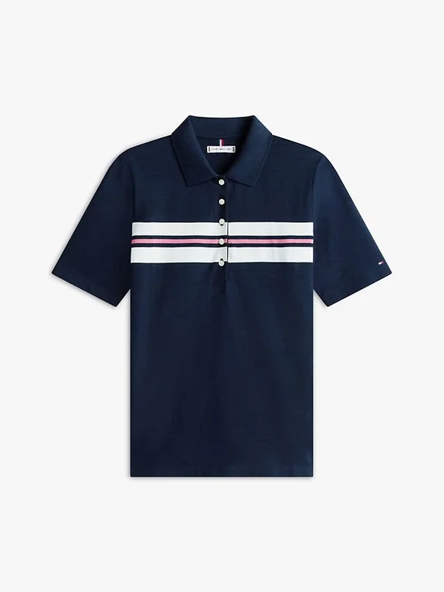 Polo elástico com riscas em bloco de corte regular Polo elástico com riscas em bloco de corte regular