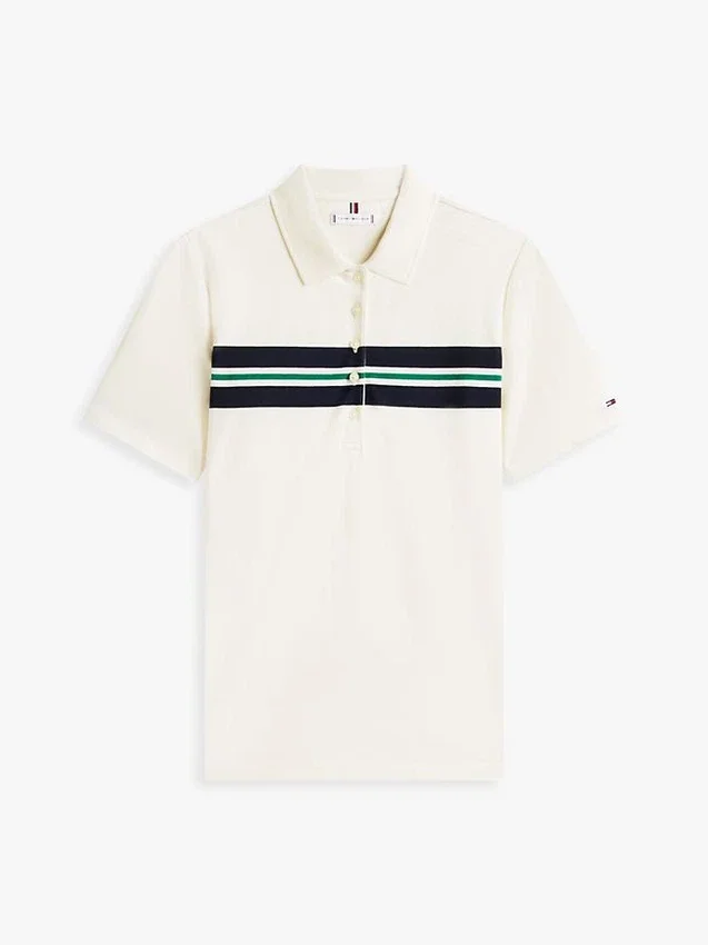 Polo elástico com riscas em bloco de corte regular Polo elástico com riscas em bloco de corte regular