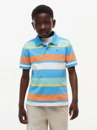Polo elástico com riscas multicoloridas para criança