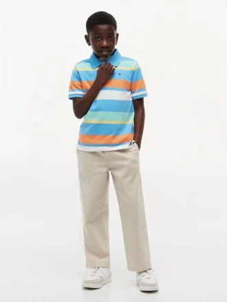 Polo elástico com riscas multicoloridas para criança