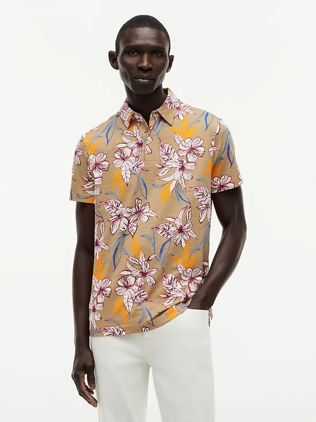 Polo em jersey com estampado floral e corte regular Polo em jersey com estampado floral e corte regular