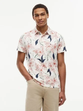 Polo em jersey com estampado floral e corte regular