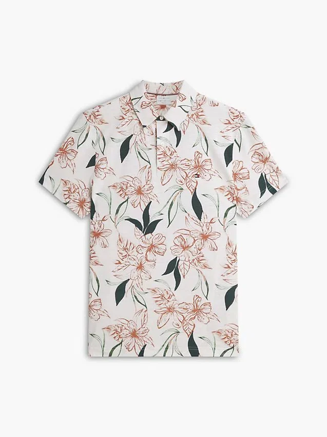 Polo em jersey com estampado floral e corte regular Polo em jersey com estampado floral e corte regular