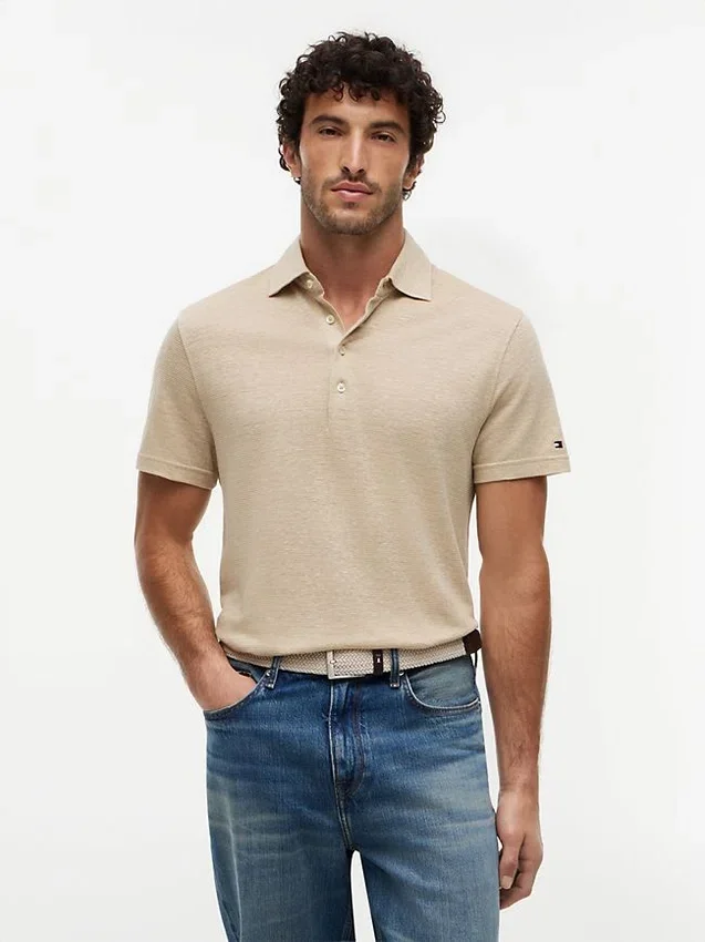 Polo em mistura de algodão e linho da New York Label Polo em mistura de algodão e linho da New York Label