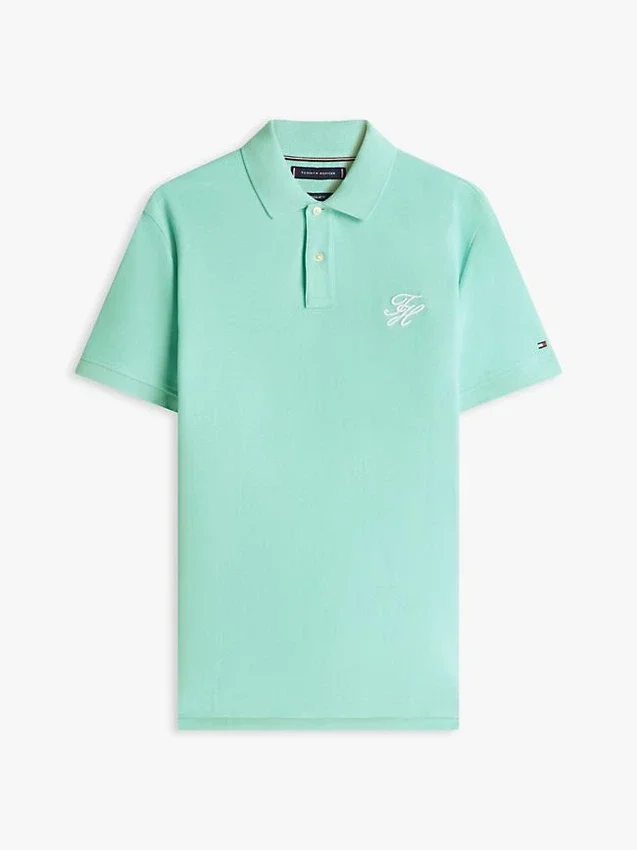 Polo em piqué com monograma em letra cursiva, corte regular Polo em piqué com monograma em letra cursiva, corte regular