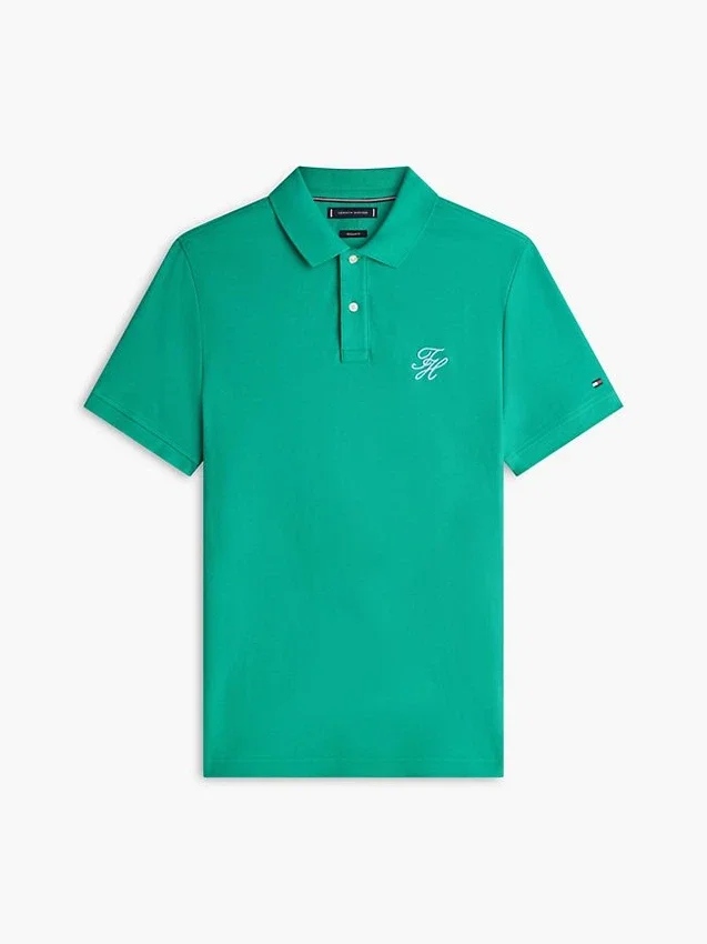 Polo em piqué com monograma em letra cursiva e corte regular Polo em piqué com monograma em letra cursiva e corte regular
