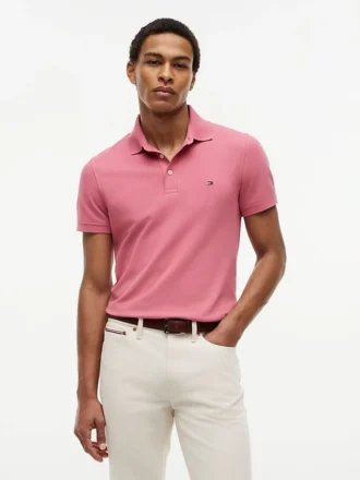 Polo em piqué elástico de corte justo