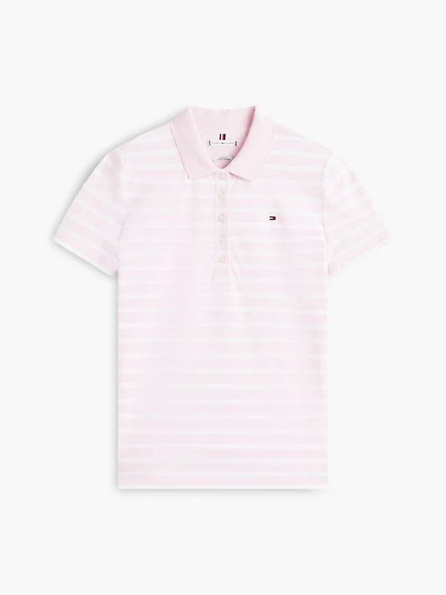 Polo em piqué elástico às riscas com corte clássico Polo em piqué elástico às riscas com corte clássico