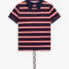 Polo em piqué elástico às riscas com laço à frente Polo em piqué elástico às riscas com laço à frente