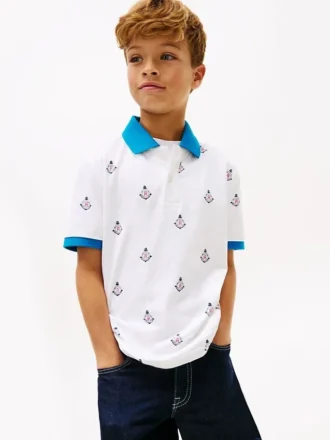 Polo infantil elástico com logótipo náutico