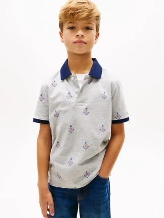 Polo infantil elástico com logótipo náutico