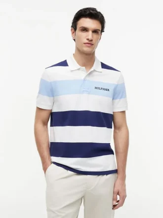 Polo às riscas de corte regular