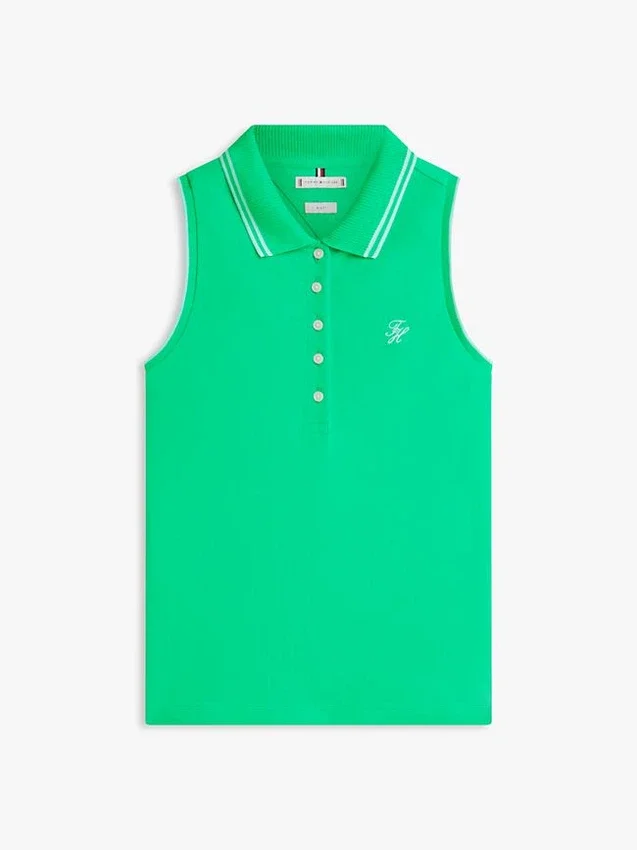 Polo sem mangas com corte justo e monograma em script Polo sem mangas com corte justo e monograma em script