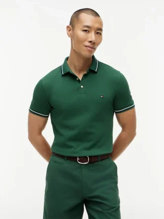 Polo Slim Fit com detalhes em contraste