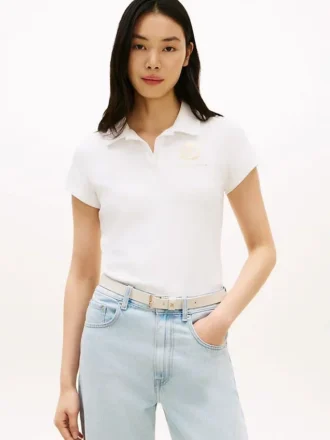 Polo Slim Fit com logótipo de folha de louro