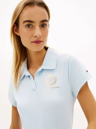 Polo Slim Fit com logótipo de folha de louro