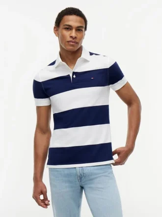 Polo Slim Fit com riscas de râguebi