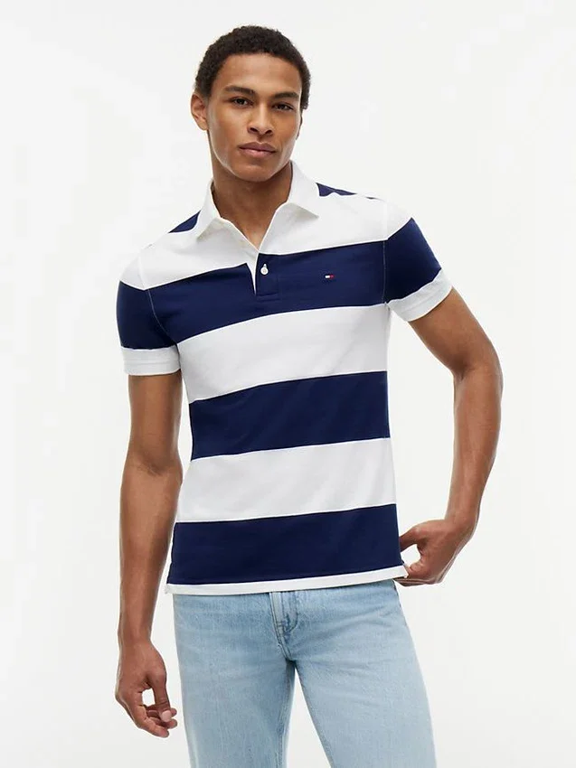 Polo Slim Fit com riscas de râguebi Polo Slim Fit com riscas de râguebi