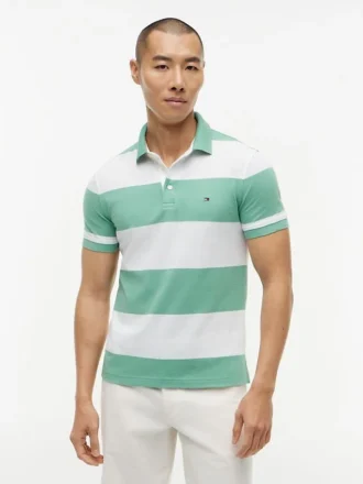 Polo Slim Fit com riscas de râguebi