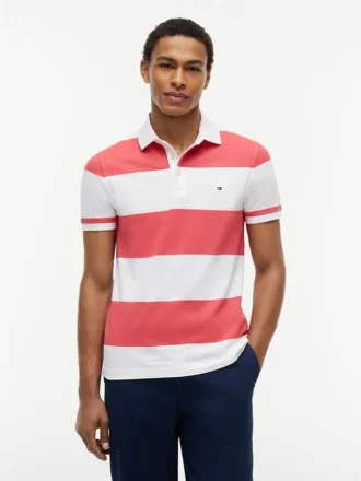 Polo Slim Fit com riscas de râguebi