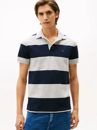 Polo Slim Fit com riscas de râguebi