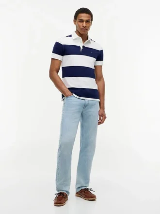 Polo Slim Fit com riscas de râguebi
