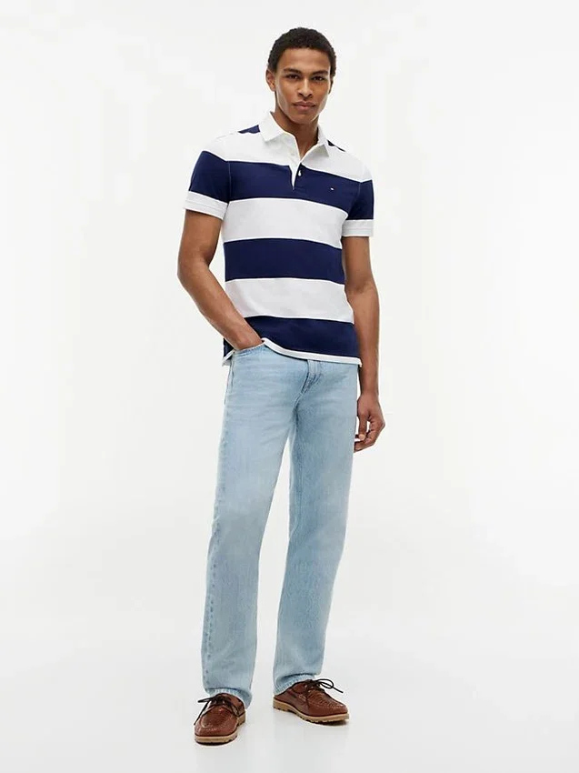 Polo Slim Fit com riscas de râguebi Polo Slim Fit com riscas de râguebi