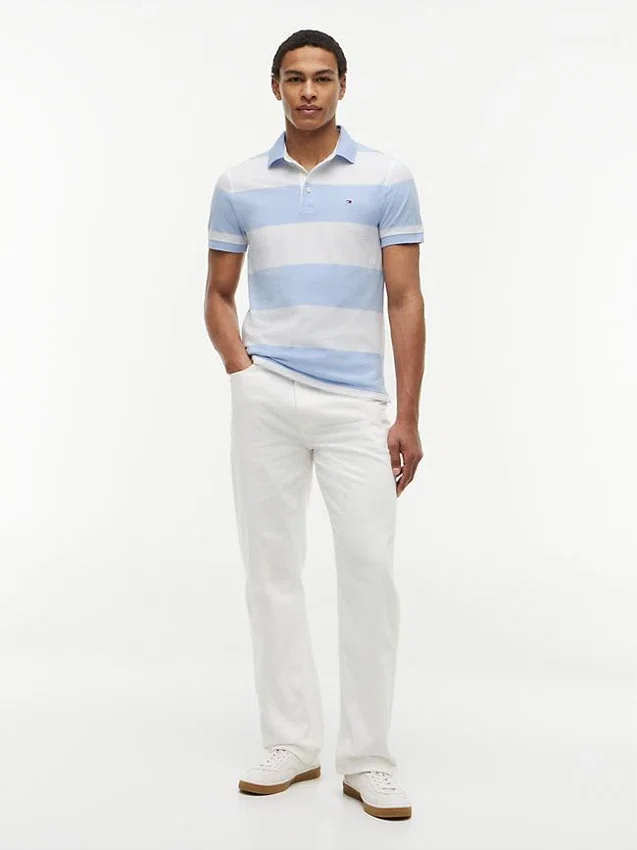 Polo Slim Fit com riscas de râguebi Polo Slim Fit com riscas de râguebi