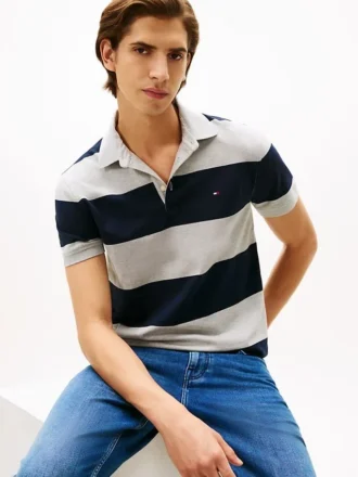 Polo Slim Fit com riscas de râguebi