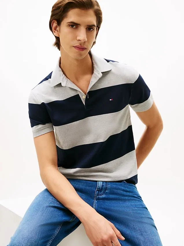 Polo Slim Fit com riscas de râguebi Polo Slim Fit com riscas de râguebi